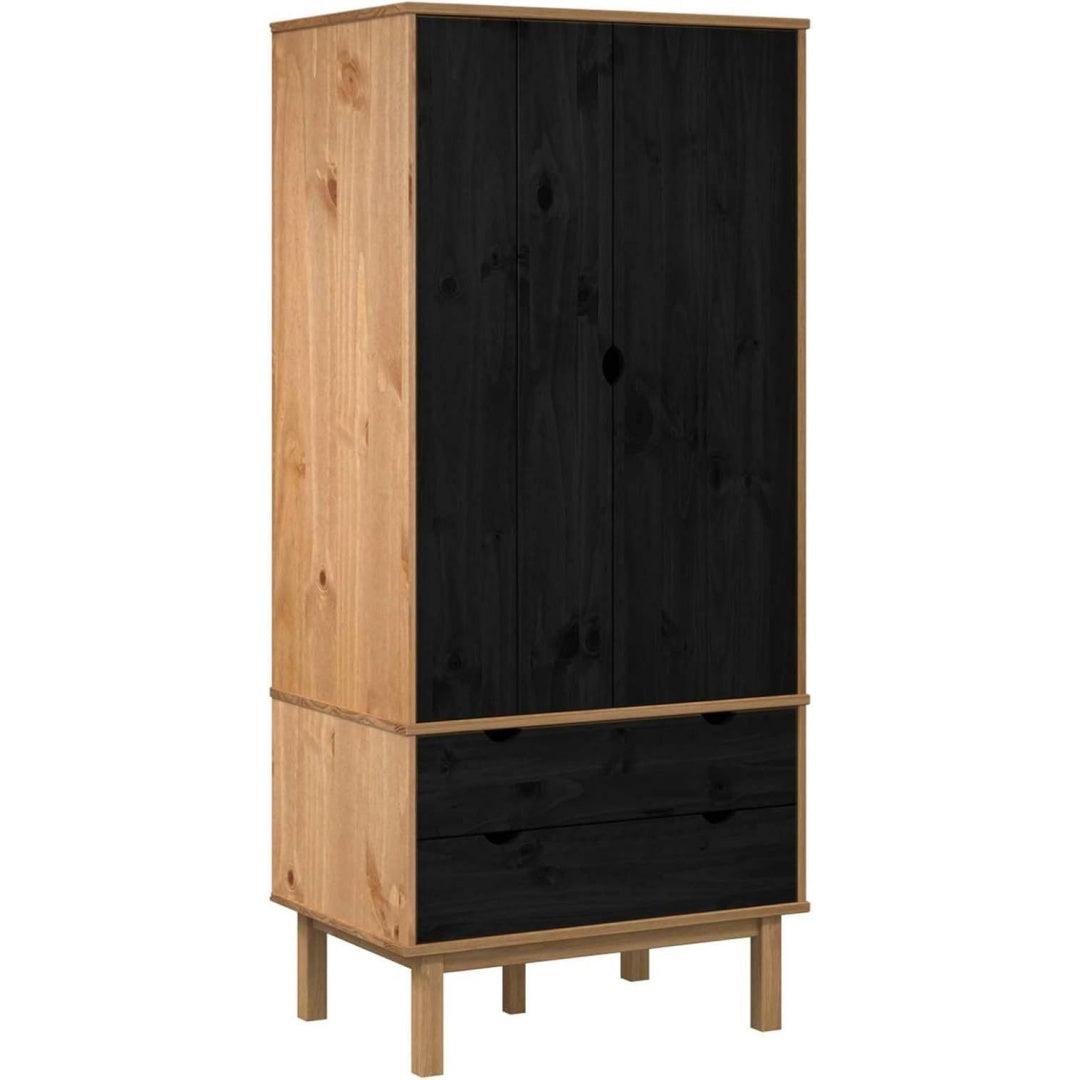 Le charme du rangement avec ce commode avec tiroirs, avec portes, coloris noir et bois naturel