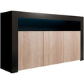 Une touche de caractere, buffet avec portes, a l'aspect bois dans un ton blanc et bois naturel