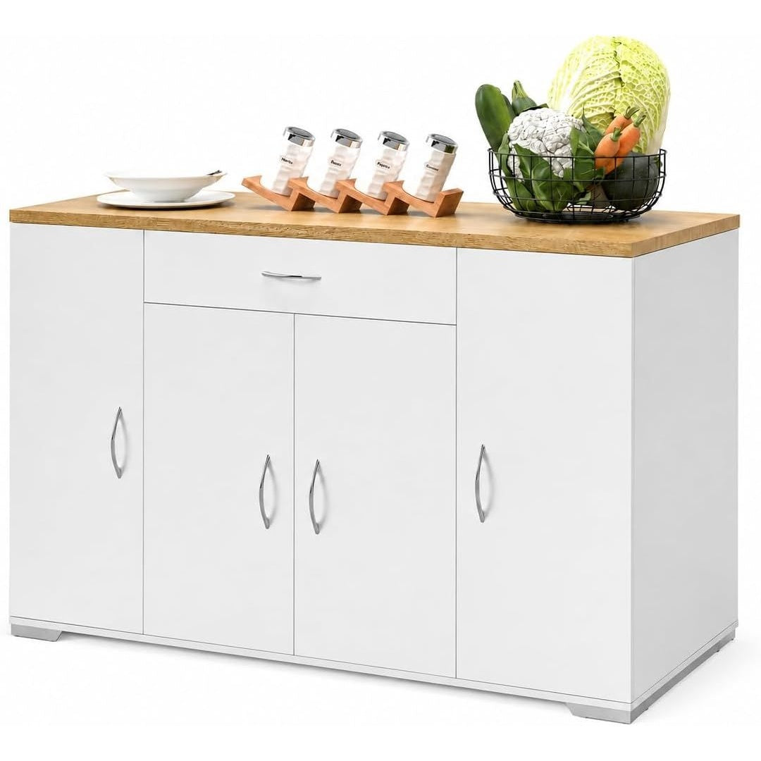 Pour un interieur harmonieux, buffet avec portes, avec etageres en finition noir et bois naturel