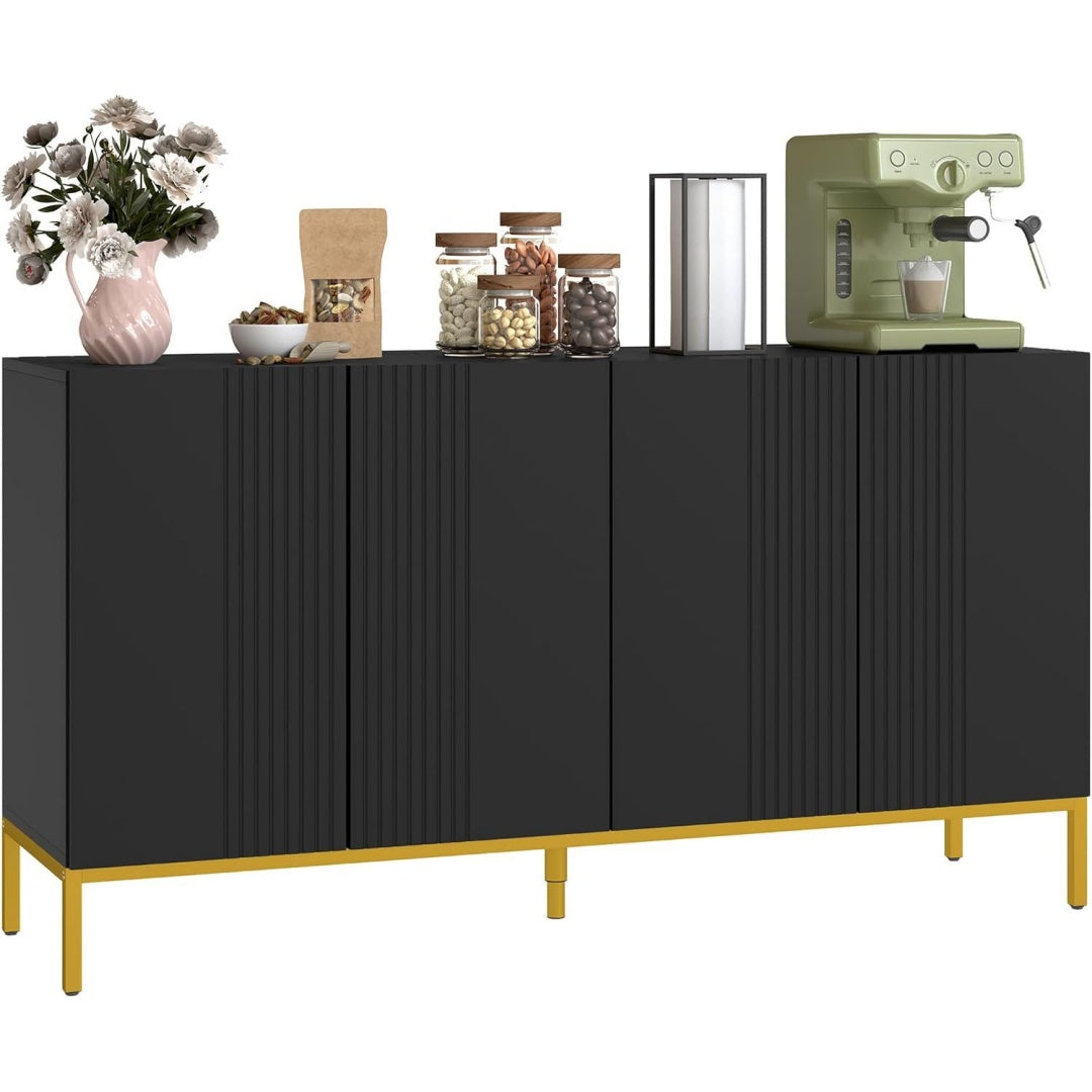 Le charme du rangement avec ce buffet avec portes, avec elements vitres, coloris blanc et vert