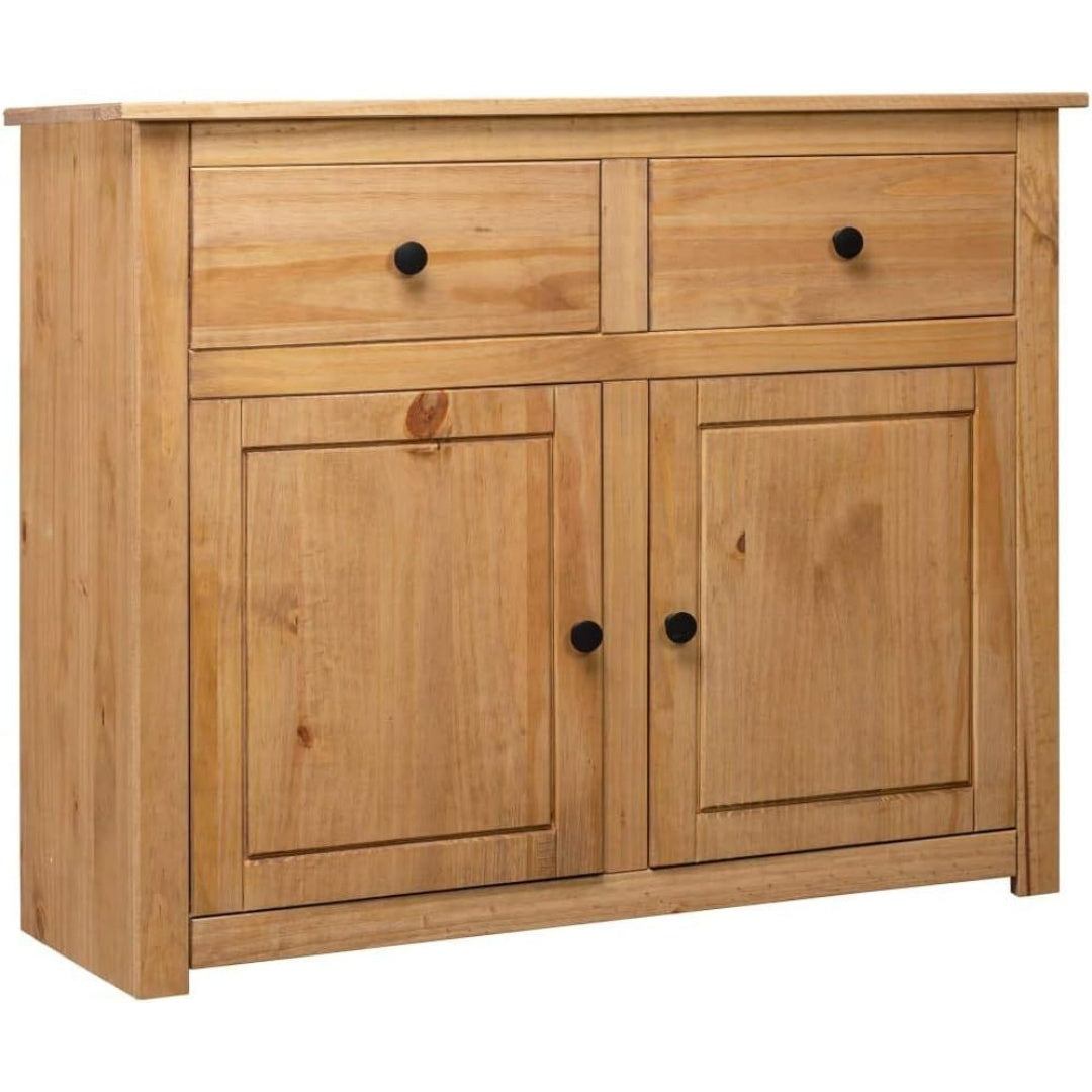 Une silhouette equilibree pour ce commode avec tiroirs, aux accents metalliques, teinte blanc et naturel