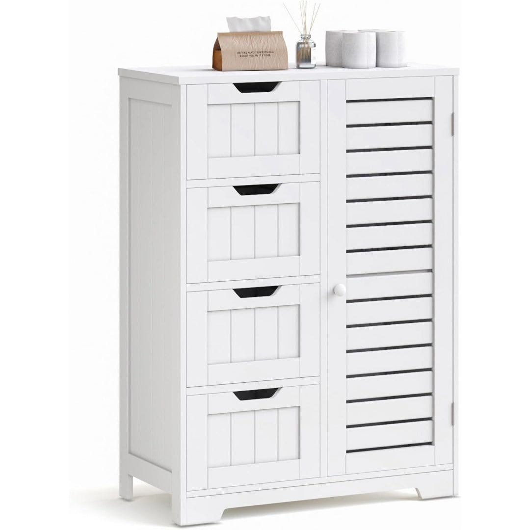 Une silhouette equilibree pour ce buffet avec tiroirs, avec portes, teinte noir et bois naturel