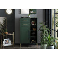 Une silhouette equilibree pour ce buffet avec portes, avec etageres, teinte noir et chene