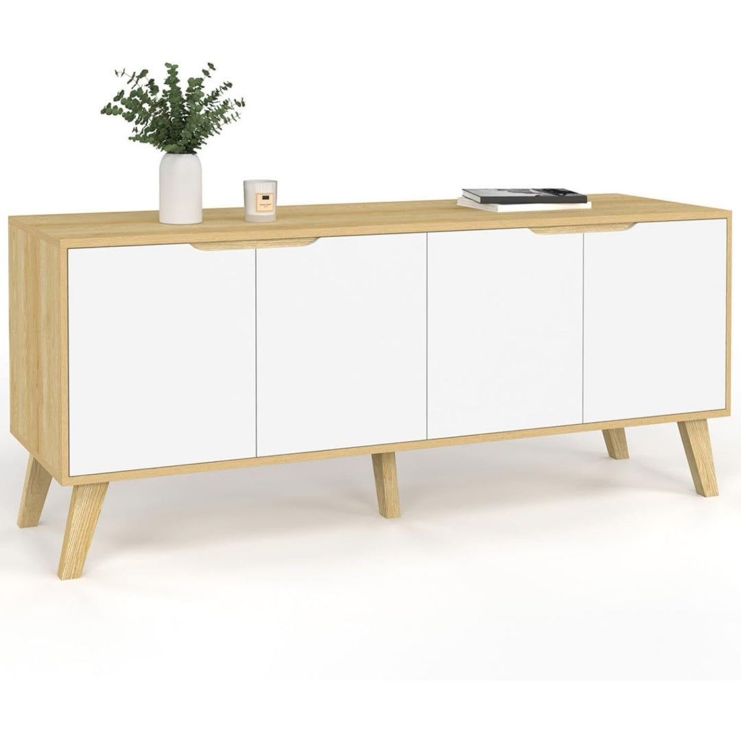 Une silhouette equilibree pour ce buffet avec tiroirs, avec portes, teinte blanc et vert