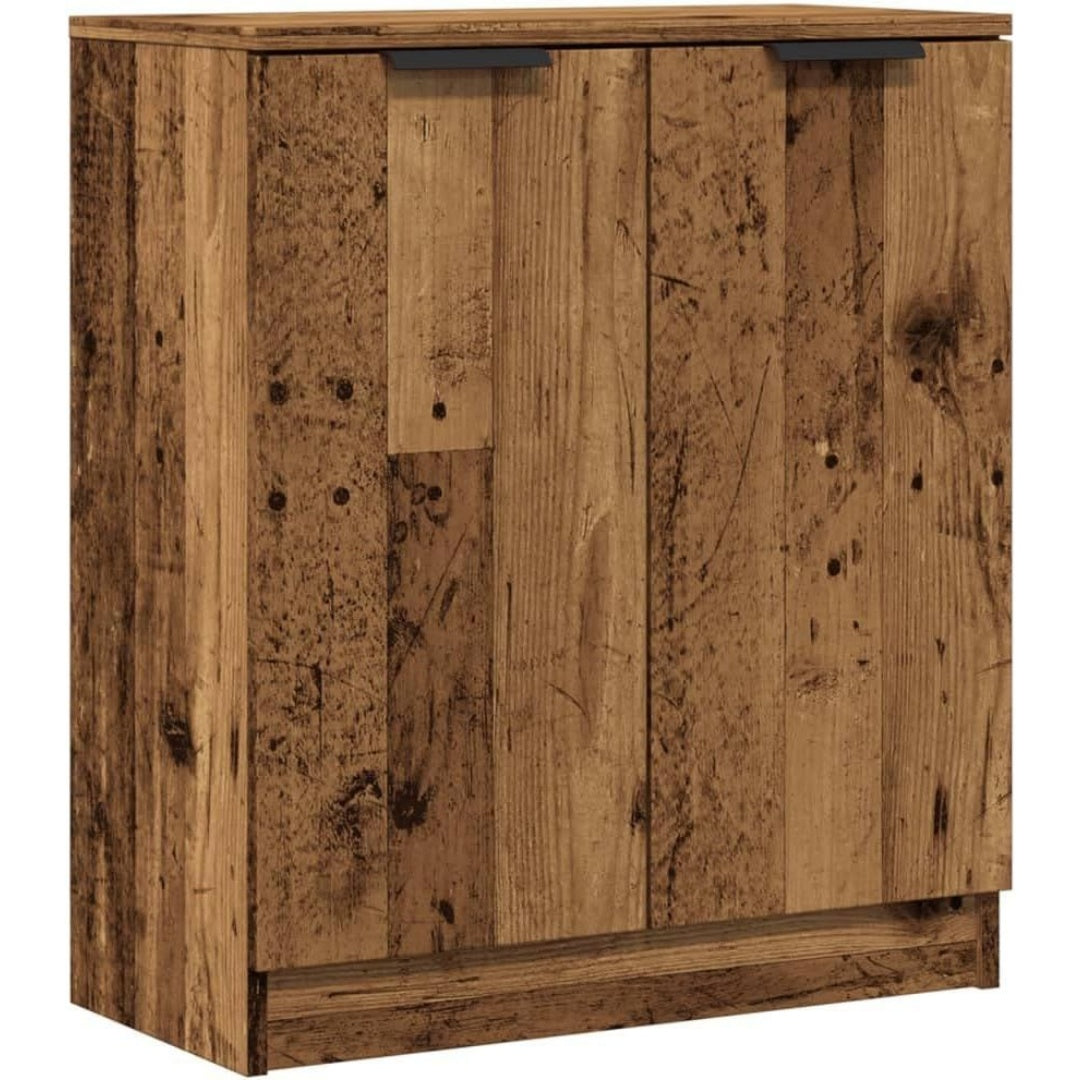 Une silhouette equilibree pour ce commode avec tiroirs, a l'aspect bois, teinte blanc et bois naturel