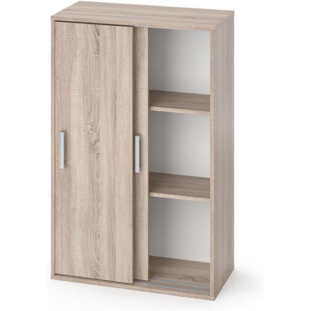 Une touche de caractere, buffet avec portes, a l'aspect bois dans un ton blanc et naturel