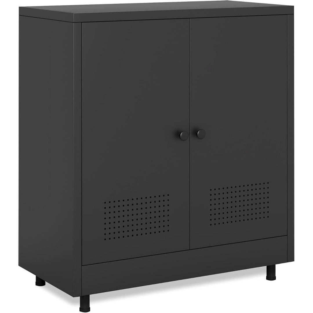 Pour un interieur harmonieux, buffet avec portes, avec etageres en finition noir