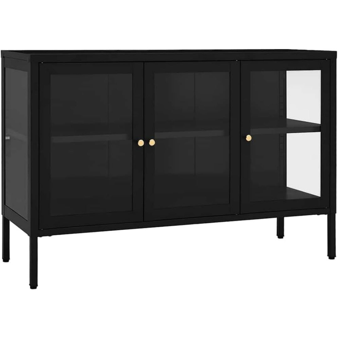 Une silhouette equilibree pour ce table avec portes, a l'aspect bois, teinte chene et bois naturel