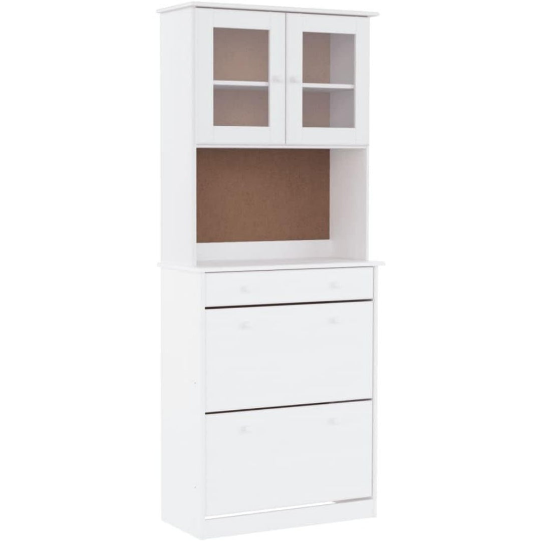 Une touche de caractere, buffet avec portes, avec etageres dans un ton gris et vert