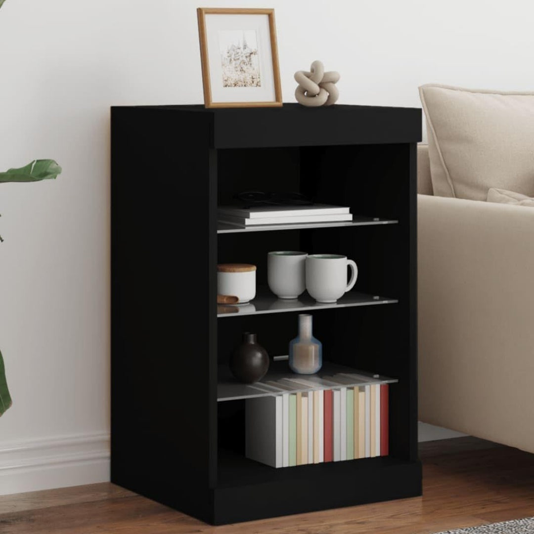Une touche de caractere, buffet avec portes, a l'aspect bois dans un ton noir et bois naturel