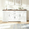 Pour un interieur harmonieux, buffet avec portes, avec elements vitres en finition blanc et bois naturel