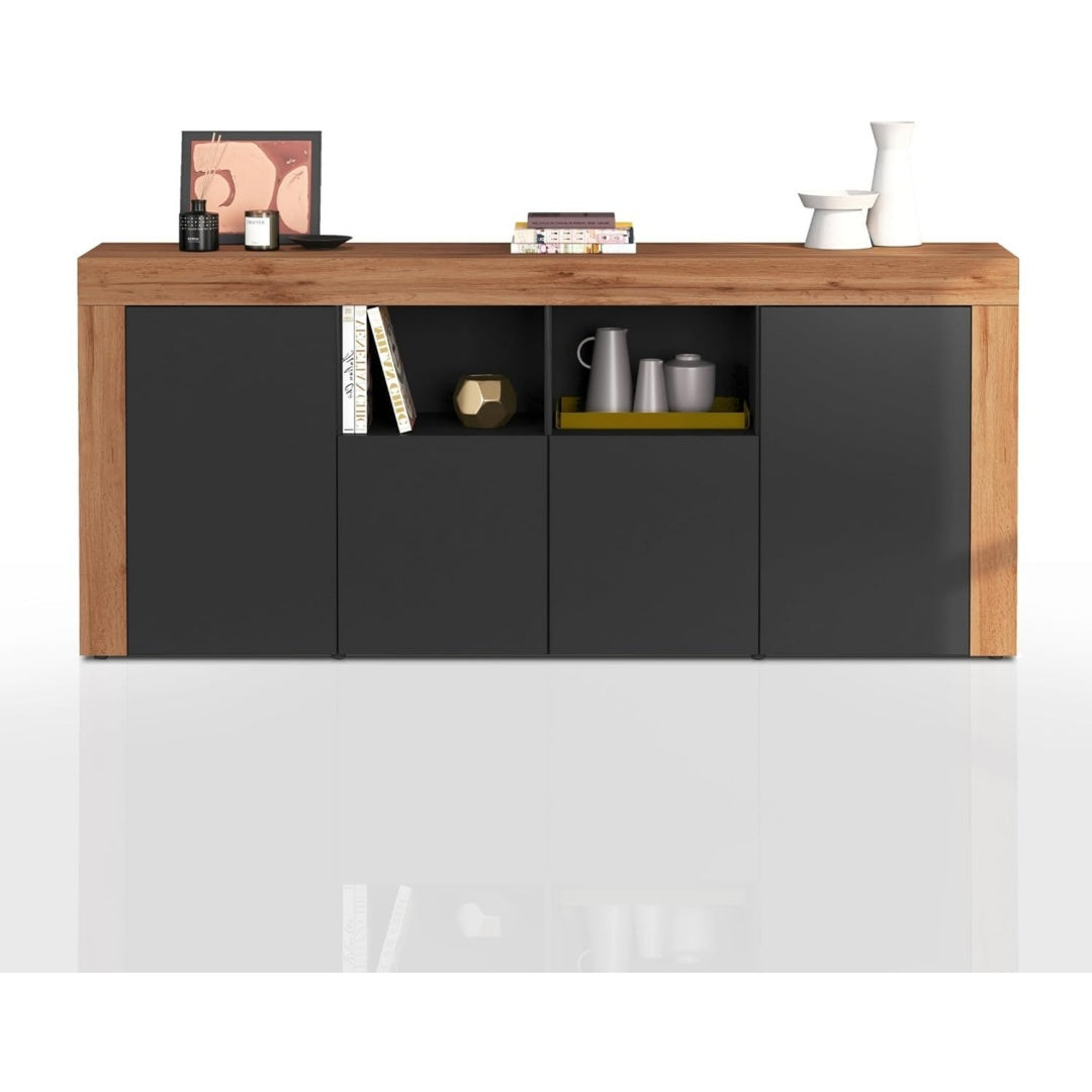 Le charme du rangement avec ce bibliotheque avec portes, avec etageres, coloris blanc et noir