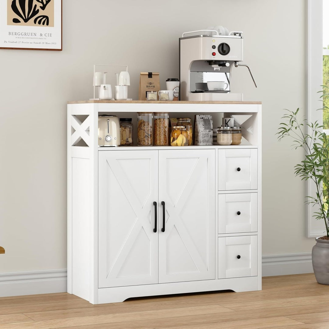 Le charme du rangement avec ce table avec portes, coloris gris et vert